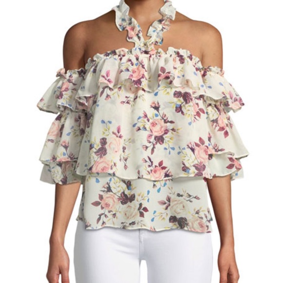 Misa Los Angeles Giselle Floral Halter Off the shoulder Blouse - Picture 1 of 6